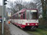 Eine Doppeltraktion aus Stadtbahnwagen B der Rheinbahn steht am 12.02.2004 in der Wendeschleife in Dsseldorf-Lrick.