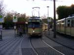 Die Endschleife der Straenbahnstrecke von Dsseldorf in Ratingen mit DWAG-GT8 der Rheinbahn am 28.04.2010.